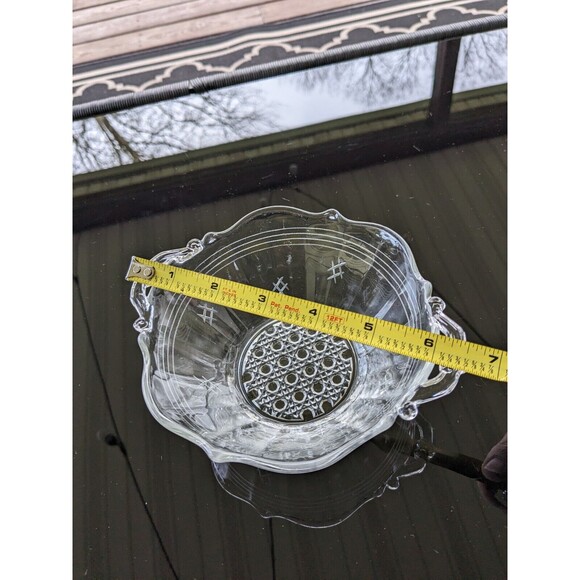 Vintage Clear Depression Glass 5" Small Etched Bowl Basket Weave MCM Handles - Picture 6 of 12